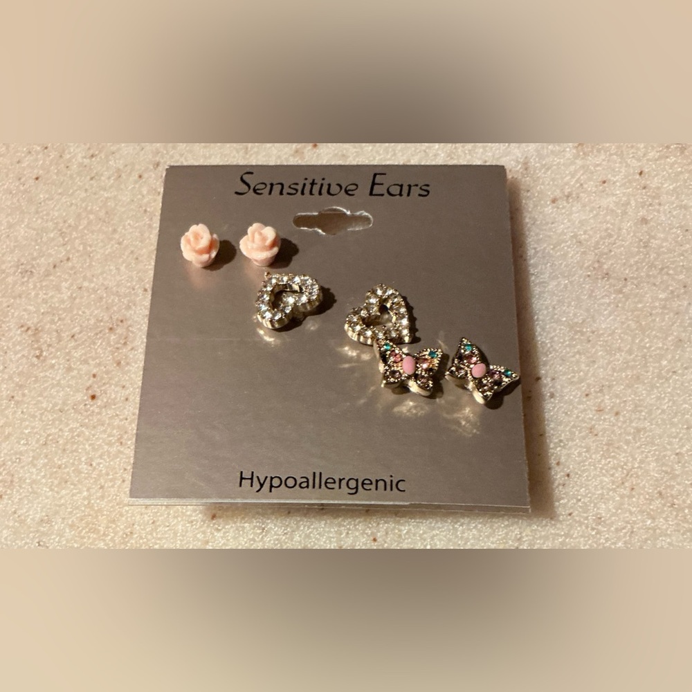 JCPenney Pink and Gold Earring Trio
